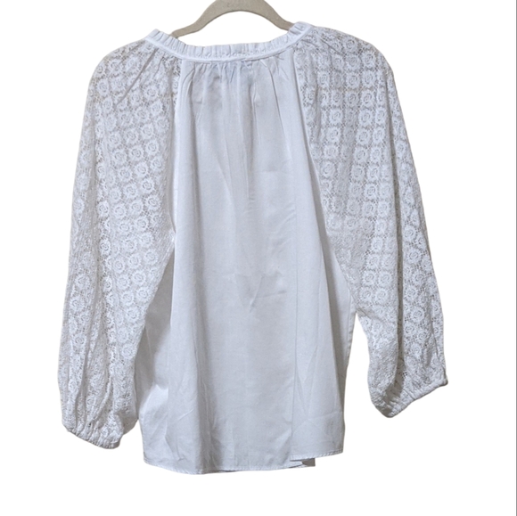 Gap white lace poet sleeve flowy lose fit blouse top sheer new size M - Picture 2 of 9